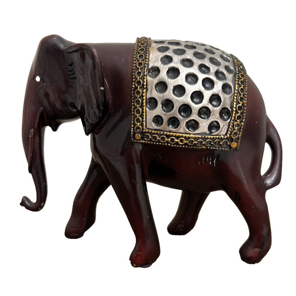 Decorative Wooden Elephant Figurine Collectable Hand Painted 6 inches - Picture 1 of 9